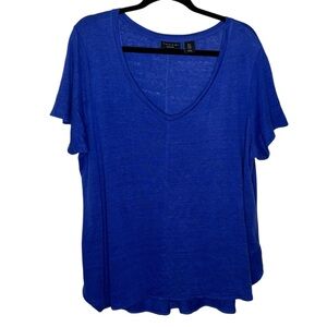 Tahari Top Women’s XL 100% Linen Blue Gorpcore Coastal Grandmothers Relaxed Fit